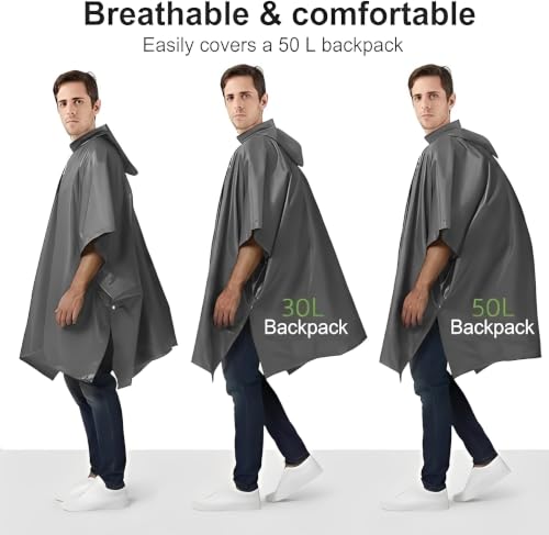 UPSEN Rain Ponchos for Adults, 2 Pcs Reusable Raincoats Coats Jackets Emergency for Women Men with Hood - color: 1 Grey+1 Green