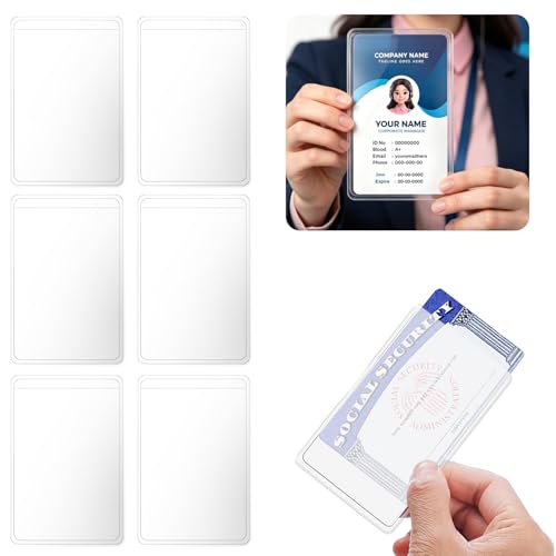 6-Pack Waterproof PVC Card Holder Sleeve for ID, Credit, Insurance, Social Security & Travel Protection - Flexible Transparent Design, Moisture & Dust Guard - color: No Zipper, size: 6Pack, Vert