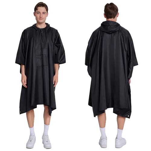 Multi functional cape hooded raincoat suitable for outdoor camping and hiking, suitable for both men and women - color: Black