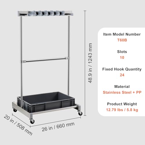 VEVOR Garden Tool Organizer, 10 Slots with Hooks, Yard Tool Tower Rack with Wheels for Garage Organization and Storage, Hold Long-Handled Tool/Rake/Broom, Metal Tool Stand Holder for Shed, Outdoor