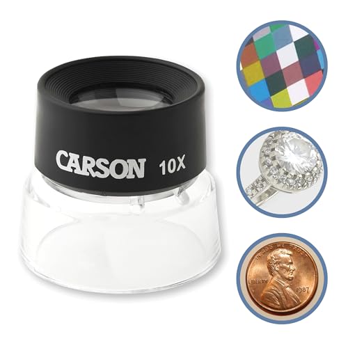Carson LumiLoupe 10X Power Black/Clear Stand Magnifier, Ambient Light, 1.0 inch Lens Diameter, 2.0 inch Base Diameter, 2.0 x 1.75 x 2.0 inches, 0.05 kg - size: Single Pack