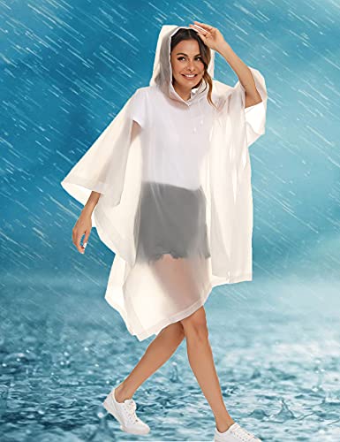 Reusable Rain Ponchos with Drawstring Hood for Adults, Waterproof Thicken Rain Coat, 2 Packs - color: White & Grey