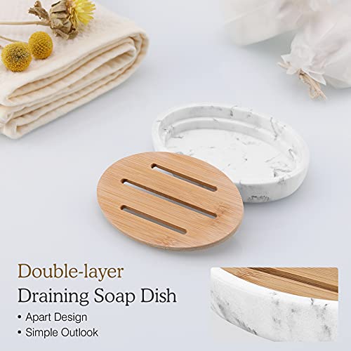 Luxspire Bamboo Soap Dish, Holder for Bathroom& countertop, Gravel White - color: Bamboo+gravel White