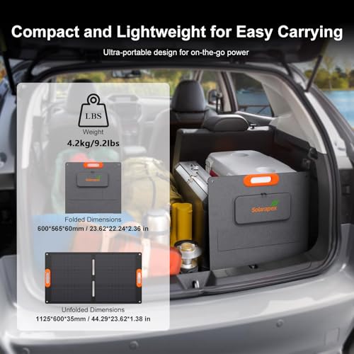 Solarapex 100W Portable Solar Panel, ETFE Foldable Charger, 23.5% Efficient | IP67 Waterproof ETFE One-Piece Lamination with USB-C, XT60/DC8020/Anderson/DC5521 Outputs for Camping, RV and Power Stations - size: 100W