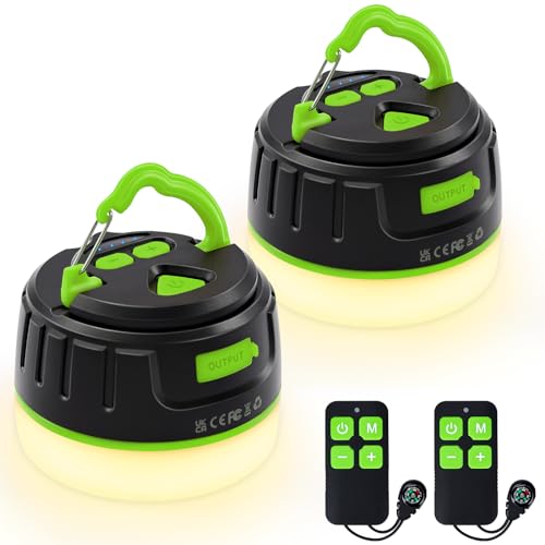 Sinvitron LED Camping Lantern Rechargeable with Remote Control - 1000LM 150H Runtime Tent Light, 5200mAh Water-Resistant Emergency Light for Hurricane Power Outages, Hiking Home - style: 2Pack Black&Green