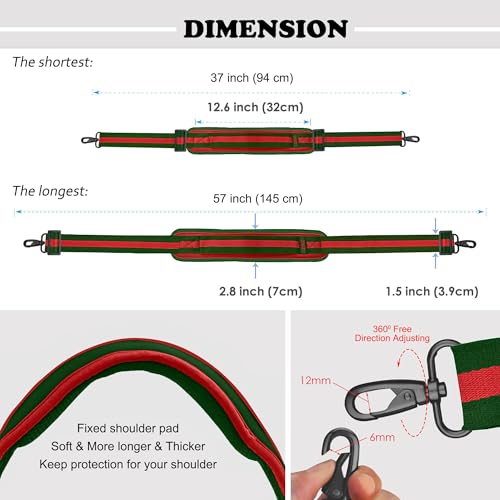 ZINZ Bag Shoulder Strap, Padded Adjustable Shoulder Strap Replacement - color: Stripes-grwgr, size: 57"