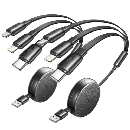 LISEN Multi Charging Cable, 3 in 1 Retractable Charging Cable, Retractable Car Charger with Type C/L/Micro USB Ports for iPhone 17 16 15 14 Pro/Samsung Galaxy S25/Kindle, Car Accessories, 2 Pack - color: Black, size: 3.7FT+3.7FT