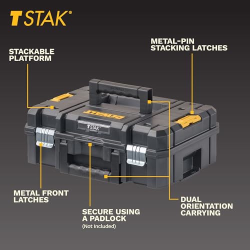 DEWALT Tool Box TSTAK II, 13 In. Flat Top Tool Storage Case, Stackable Organizer Hard Case Portable Toolbox, Heavy Duty, Holds Up To 66 lbs (DWST17807) - size: 1 Count (Pack of 1)