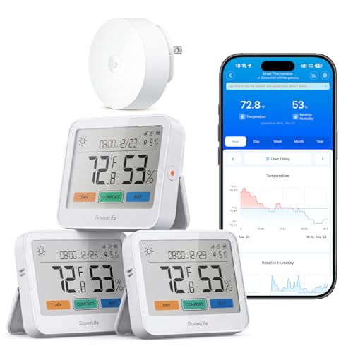 GoveeLife WiFi Thermometer Hygrometer 5-in-1, Large LCD 3-Pack with Gateway - style: Sub-1G Gateway+3 Pack