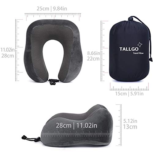 TALLGO Travel Pillow, Best Memory Foam Neck Pillow Head Support Soft Pillow for Sleeping Rest, Airplane Car & Home Use (Grey) - color: Grey