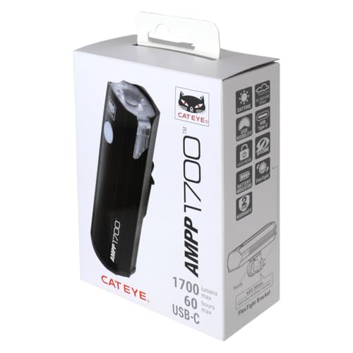 CATEYE AMPP USB Rechargeable Bike Light | Commuters, Road Cyclists & Mountain Bikers, Day & Night Riding Modes, IPX4 Waterproof, Tough & Durable - style: Ampp1700