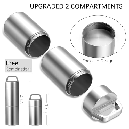 Small Pill Case (2 Compartments Design), Portable Metal Pill Holder Keychain Waterproof Pill Box Container Mini Stainless Steel Pill Organizer for Travel Purse Pocket - size: Large