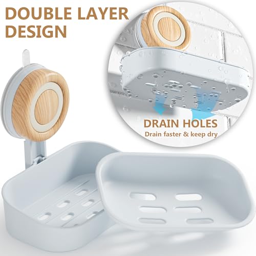 Double Layer Soap Dish for Shower 2 Pack, Wall Mounted Bar Soap Holder Suction Cup 2 Layer Self Draining Soap Case Sponge Holder for Shower Bathroom, Tub and Kitchen Sink, Sky Blue - color: Sky Blue
