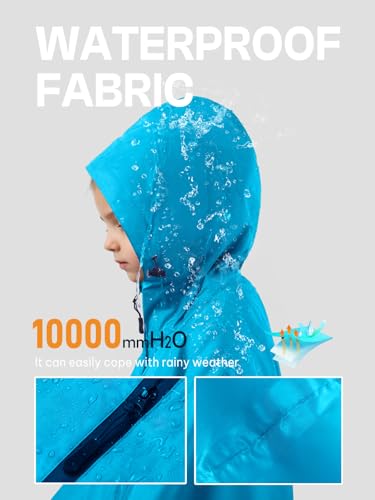 SaphiRose Lightweight Kids Rain Poncho Waterproof Jacket Zipper Up Rain Coat - color: Blue, size: 7-9 Years