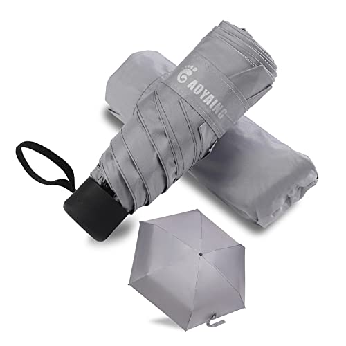 GAOYAING Compact Travel Umbrella with Case Sun&Rain Lightweight Small and Compact Suit for Pocket 34 Inches - color: Grey, size: 34 Inches