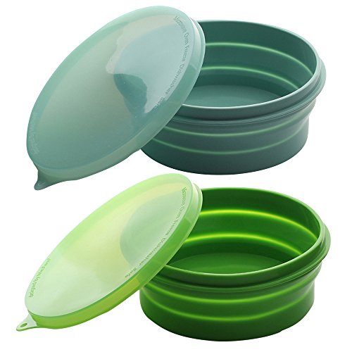 ME.FAN Silicone Collapsible Bowls - Silicone Folding Travel Bowl with Lids - Expandable Food Storage Containers Set - Portable, [27oz] - color: 2 Pack-Powerblue-Deep Green