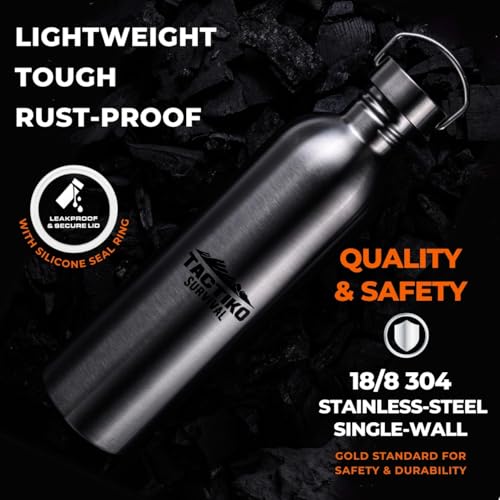 Tactiko Stainless Steel Wide Mouth Water Bottle | Single Wall Boil-Safe - color: Black, size: 51 oz/1500 ml