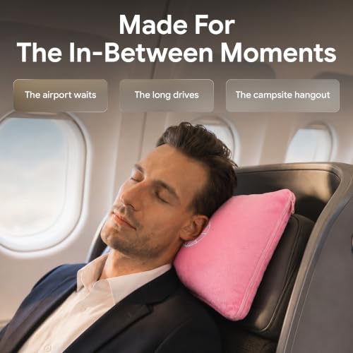 2-in-1 Travel Blanket and Pillow – Lightweight, Compact, Ultra Soft, Machine Washable – Handle, Luggage Sleeve, Backpack Clip – for Trave Airplane, Car, Office (light pink) - color: Light Pink