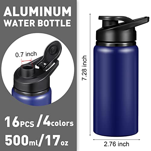 Mimorou 16 Pack Aluminum Water Bottles Bulk,Blue, Black, Red, Gray,17 Oz - color: Blue, Black, Red, Gray, size: 17 oz