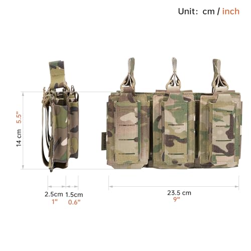 EXCELLENT ELITE SPANKER Tactical Open-Top Single/Double/Triple Molle Mag Pouch for Pistol Mag Pouch Tactical Bag Accessories Holder - color: Triple-Multicam