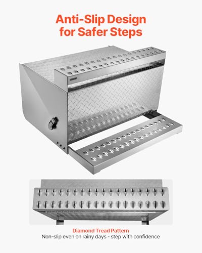 VEVOR Semi-Truck Step Tool Box, 31" x 30" x 19" Heavy Duty Aluminum Diamond Plate Toolbox, Waterproof Cab Entry Step Storage Box with Shock-Absorbing Latch for Flatbed, Crane, and Semi Trucks - size: 31"L x 30"W x 19"H