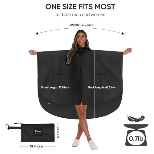 PTEROMY Rain Poncho for Adults with Zipper, Waterproof Hooded Raincoat | PU-Coated Waterproof, Lightweight & Rip-Resistant, Quick-Drying, Breathable Comfort, Ideal for Men & Women, Hiking, Camping - color: Frost Abies