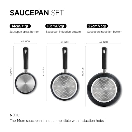 Nonstick Saucepan Set - 3-Pieces Pot Set 1 Quart & 2 Quart & 3 Quart,Ultra Non Stick Sauce Pan Small Pot with Glass Lid,Great for Home Kitchen Restaurant,Black - size: 1+2+3 sets