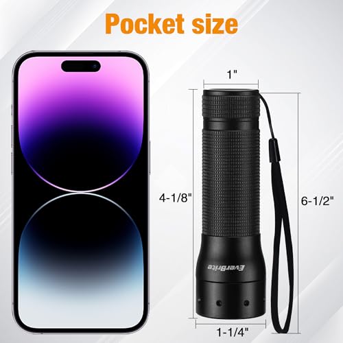 EverBrite Mini Flashlight, Zoomable 350LM LED Flashlight, Black | Small, 3 Light Modes, Zoomable Beam, 3 AAA Batteries Included, Wrist Strap, Home, Camping & Emergency Use, Holiday Gifts - color: Black, size: Small