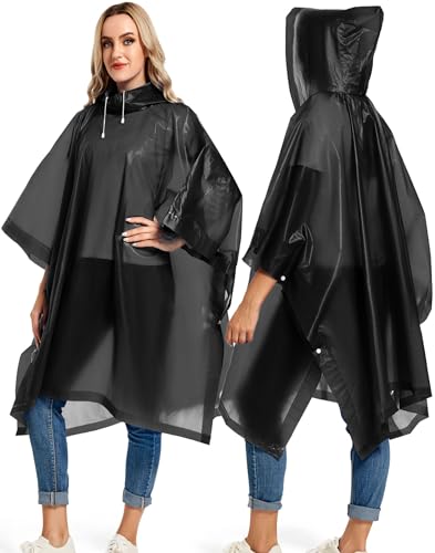 2 Pack Rain Ponchos for Adults Reusable - Raincoats Survival Emergency Heavy Duty Rain Coat with Drawstring Hood - color: Black&yellow