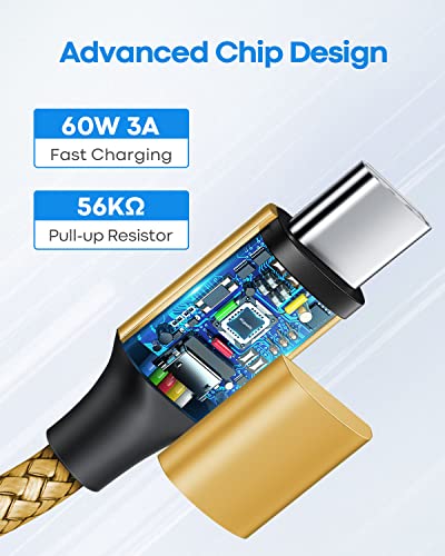 etguuds USB C to USB C Cable 1ft, 2-Pack 60W C to C Cable Fast Charging | for iPhone 17 16 15 Pro Max Plus Air, Samsung Galaxy S26 S25 S24 S23, USBC iPad MacBook Charger Cord Type C, Pixel, Gold - color: Gold, size: 1ft