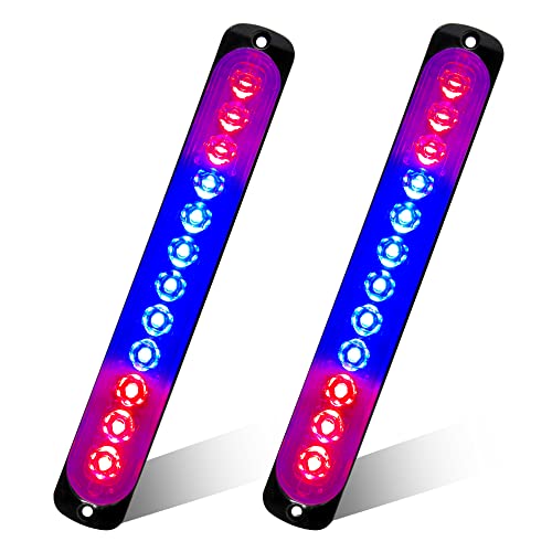 2pcs 12LED Red&Blue Led Light-Head Emergency Beacon Hazard Warning Light Flashing Strobe Light Bar Recovery Breakdown Surface Mount for Construction Vehicle Car Truck Trailer Caravan 12-24V - color: Red&Blue