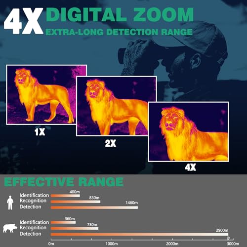 Night Vision Monocular 384x288 (50 Hz) Thermal Imaging Monoculars, 4X Digital Zoom, Detection 3620yd, 5 Mode, 7H+, No-Shutter Tech WiFi Heat Vision Infrared Imager for Hunting Camping - size: 19MM