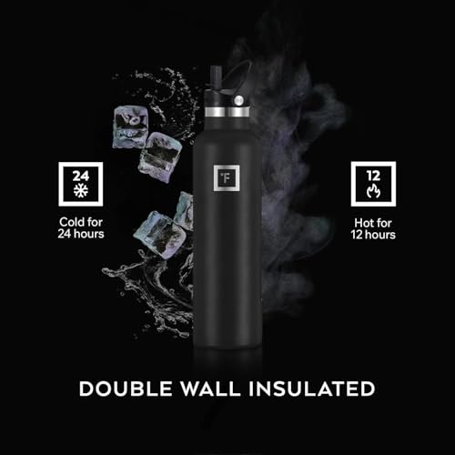 IRON °FLASK 24 oz Narrow Mouth Water Bottle with Straw - color: Midnight Black, style: Straw - 24 oz (1 Lid)