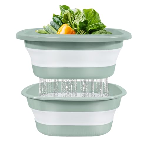 Collapsible Colander and Sink Basin Set - 2 in 1 Collapsible Colander Strainer with Collapsible Wash Basin for Kitchen, RV Camping, Foldable Fruit Vegetable Washing Basket, 4 QT, Blue - color: Blue, size: M-4QT