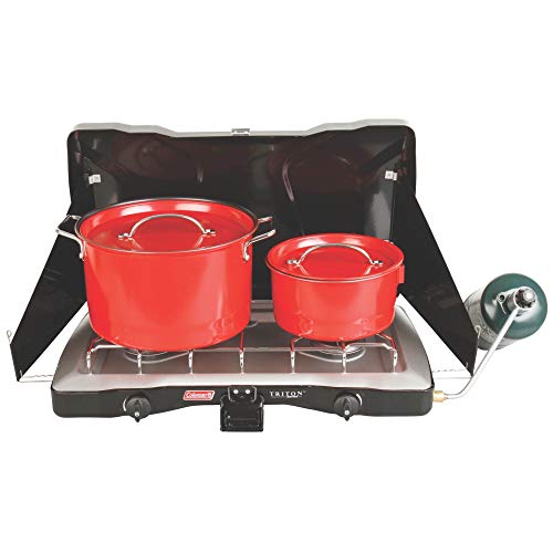 Coleman Triton 2-Burner Propane Stove, Portable Camping Cooktop with 2 Adjustable Burners & Wind Guards, 22,000 BTUs of Power for Camping, Tailgating, Grilling, BBQ, & More - color: Black