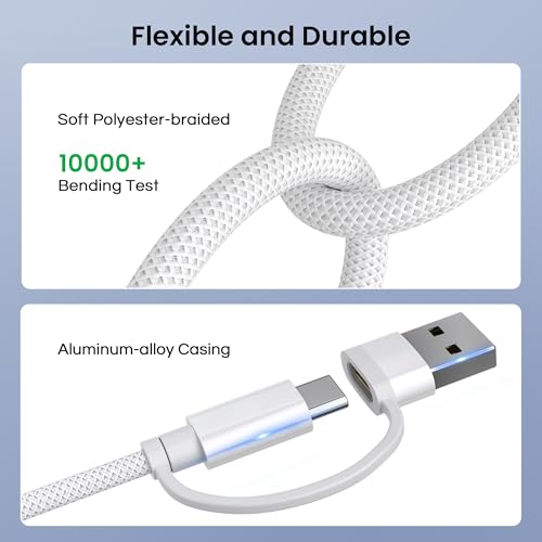 Basesailor for iPhone 17 USB C to USBC Cable 10FT,4 in 1 60W Fast Charging - color: White, size: 10FT/3M