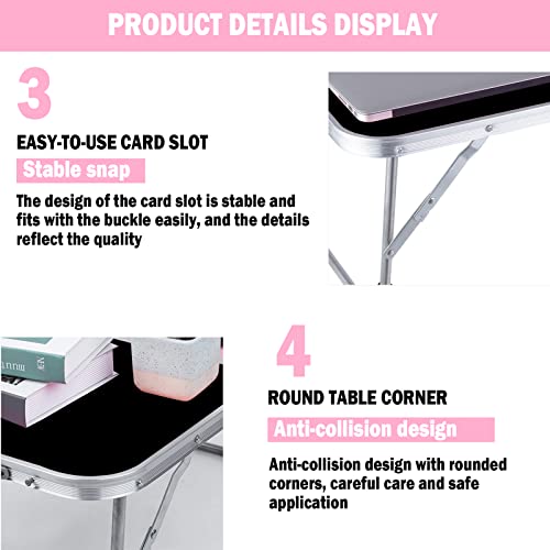 Portable Folding Table - Small Outdoor Folding Table, Suitable for Travel, Camping, Beach, Barbecue, Picnic, Party, Patio (Black) - color: Black