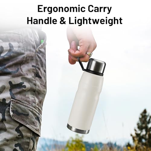 20oz Vacuum Insulated Stainless Steel Thermoses with Foldable Handle & Leakproof Lid, Slim Travel Coffee Cup for Hot/Cold Drinks, Fits Car Cup Holders - color: White-20oz