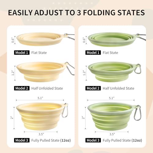 Collapsible Dog Bowls 2-Pack, Portable Travel Dog Bowl with Carabiner, Food-Grade Silicone Pet Bowl for Hiking, Walking(Macaron Yellow and Green) - color: 12 OZ Macaron Yellow and Green