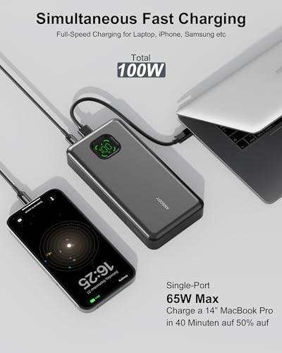 65W Laptop Power Bank, 25000mAh 101W Total Fast Charging Portable Charger