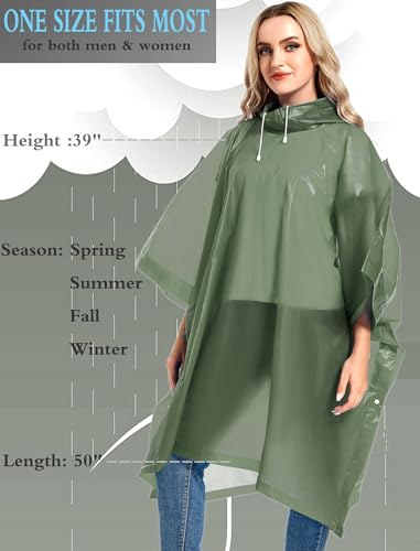 2 Pack Rain Ponchos for Adults Reusable - Raincoats Survival Emergency Heavy Duty Rain Coat with Drawstring Hood - color: Black&green