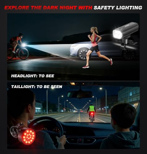 Ascher 1000 Lumens Super Bright Bike Lights for Night Riding, Type-C USB Rechargeable Bike Light Front and Back, 4 Light Modes, Waterproof Bicycle Headlight & Rear Taillight for Road Commuter Cycling