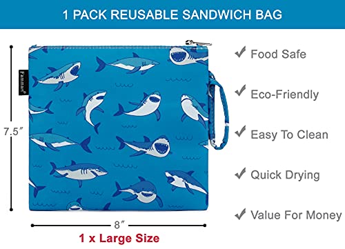 Fammart Reusable Sandwich Bag/Snack Bag for Kids & Adults, Dual Layer Lunch Bag with Handle, Cosmetic Bag Makeup Travel Bag for Women Girls, Washable, Food Safe, BPA Free (1-Pack, Shark) - color: Large, 1 Pack - Shark