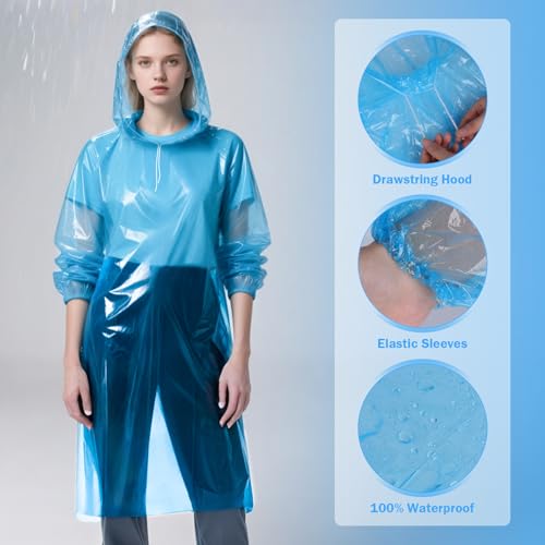 GAOHUI Disposable Rain Ponchos for Adult/Kid/Family Pack 4, Thicker Ponchos - color: 2clear, 2blue(adults)