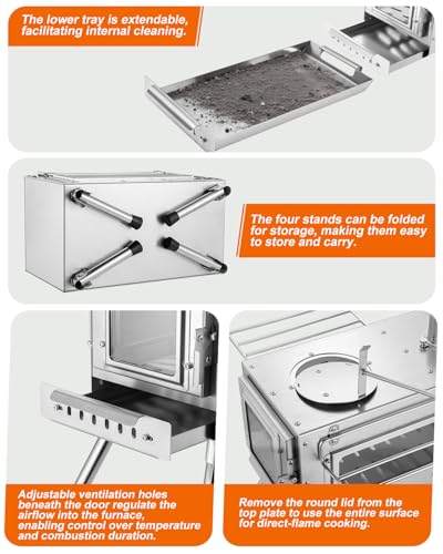 Camping Wood Stove，Wood Burning Tent Stove，Portable Hot Tent Stove for Camping, Hunting, Ice Fishing，Cooking，Shelter - color: Sliver