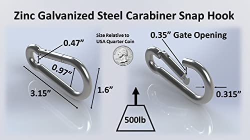 Black & Silver Zinc-Galvanized Heavy Duty Bushcraft Carabiner Spring Snap Clip Link Hooks 200-500lb Load 2, 6 & 12 Packs - color: 8cm (3.15in) Silver 2 Pack