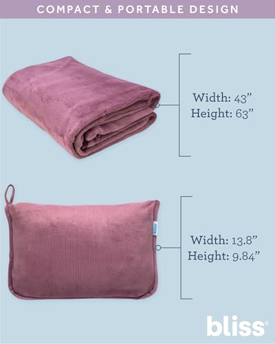 Bliss Faille Travel Pillow & Blanket Set, 2-in-1, Compact - color: Mauve