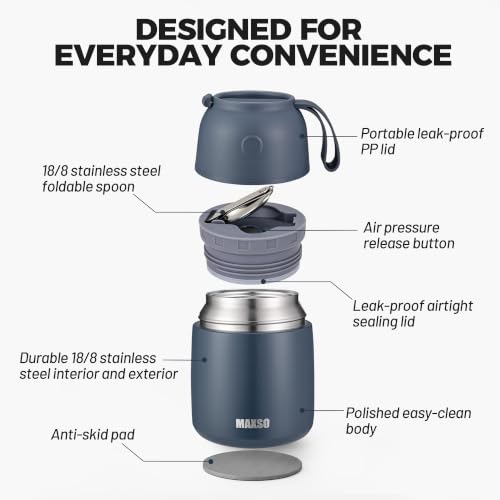 Itslife Insulated Thermo Food Jar for Hot & Cold Food for Adult, 17 oz Soup Thermal Hot Food Containers for Lunch, Triple Layer Insulation Stainless Steel Food Jar with Spoon - color: Gray3
