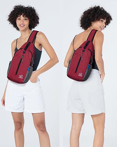 WATERFLY Crossbody Sling Backpack Sling Bag Travel Hiking Daypack - color: Dark Red