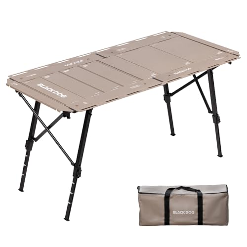 BLACKDOG IGT Camping Table, Portable 4.5U Folding Camp Table | Adjustable Height 16"-24"，IGT Modular System Compatibility，7 Expandable Plates, Aluminum，with Carry Bag，48.8" L x 22.8" W - color: Desert Sand